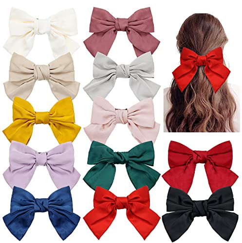 Confezione da 12 grandi nodi di raso fiocco per capelli francesi fermagli chignon porta coda di cavallo accessori per donne e ragazze