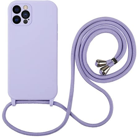 Hadwii Coque pour 14 Pro Max Étui avec Cordon de Collier, Silicone Souple Doublure en Microfibre Douce Anti-Rayure Antichoc Protection Bumper Réglable Lanyard Housse, Violet Clair