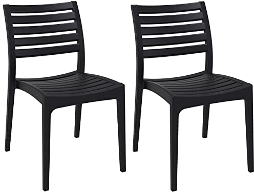 CLP 2er Set Gartenstühle Ares Aus Kunststoff I Wasserabweisende & UV-Beständige Küchenstühle I Belastbar Bis 160 kg, Farbe:schwarz