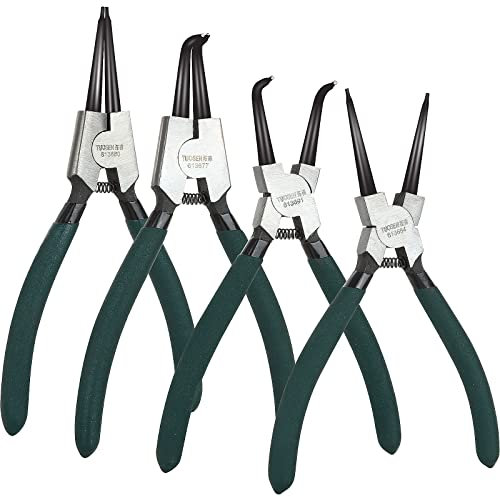 ASelected Set di 4 pinze per anelli elastici, 17,8 cm, per interni ed esterni, con punta dritta e piegata, resistenti, con molle resistenti e manici morbidi