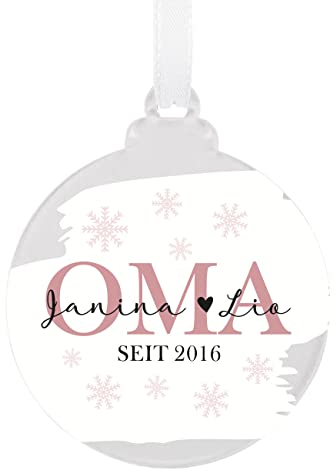 Herz & Heim® Christbaumschmuck Geschenk-Anhänger Acryl/Personalisiert mit Namen (Oma)