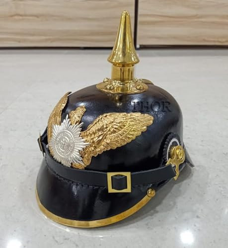 THOR INSTRUMENTS Adler und Stern Preußische Garde Infanteriehelm Deutscher Pickelhaube Helm | Kaiserlicher preußischer Offizier Stachelhelm | Schwarze Leder Replik Helme
