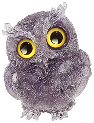 Nupuyai Amethyst Stein Eule Figur Deko, 6 cm kleine Kristall Eule Stein Statue, Heilstein Eulen Geschenke für Frauen, Harz Vögel Tier Figur Hexe Haus Garten Dekoration