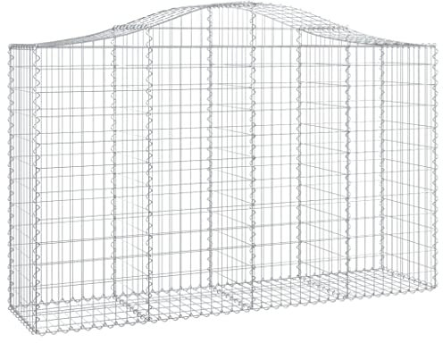 vidaXL Arched Gabion Baskets 11 pcs - Decorative and Sound-Insulating Garden Barriers – Galvanised Iron Material – Wire Panels with Gabion Hooks – Silver Colour – Quick Assembly – 200x50x120/140 cm