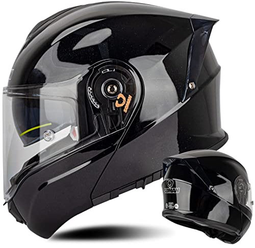 Klapphelm Motorradhelm Herren Damen Integralhelm Motorrad Flip up Helm mit Doppelter Sonnenblende für Lokomotiv Chopper Mofa Moped Roller DOT/ECE Zertifiziert, Schwarz-3XL(65~66cm)