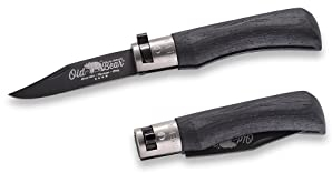Coltello Antonini, serie Old Bear®, misura XS, manico multistrato nero, ghiera nichelata, lama acc.inox rivestita in PTFE nero - art. 9303/15_MNK