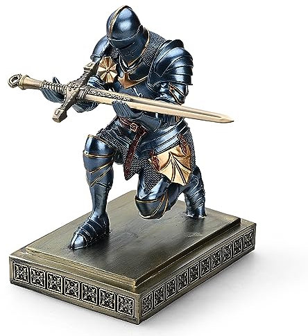 Amoysanli Mittelalterlicher Stiftehalter, gepanzerter Krieger, Ritter, Schreibtisch-Organizer und Zubehör, Harz, Stifthalter, Briefbeschwerer als Geschenk mit coolem Brieföffner für den Schreibtisch