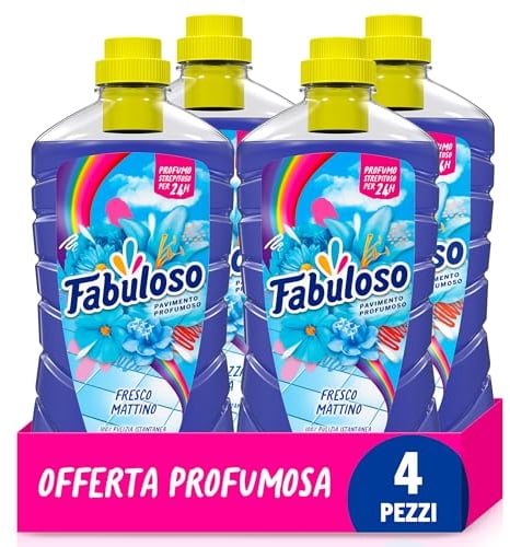Fabuloso Detersivo Pavimenti Fresco Mattino 4x950ml | Detergente Multiuso | 100% Pulizia Istantanea | Profumo per 24 ore | Formula Biodegradabile al'85% | 99% Ingredienti di Origine Naturale*