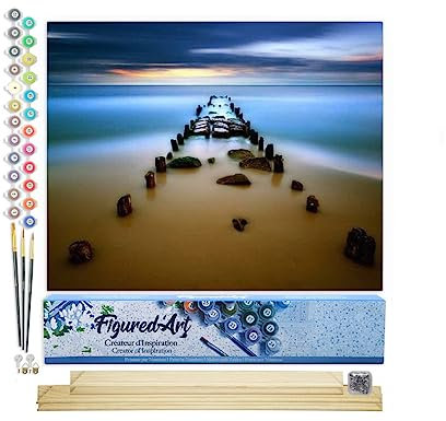 Figured'Art Peinture par Numéro Adulte Pont dans l'Eau - Activité Manuelle Kit de Loisir Créatif DIY Numéro d'Art Complet - 40x50cm avec châssis en bois à monter