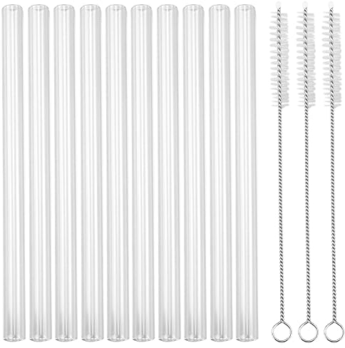 Lot de 10 Pailles en Verre - Longues et Courtes 15 cm - Lavables au Lave-Vaisselle