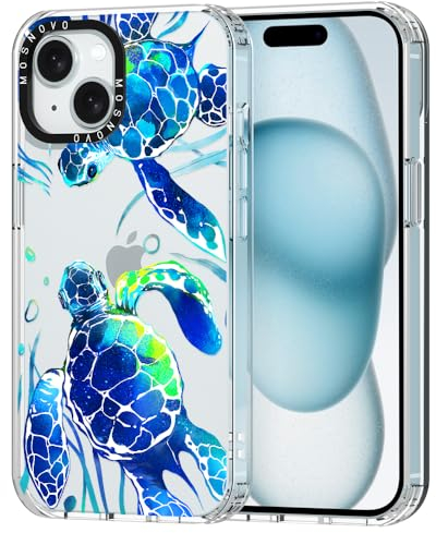 MOSNOVO für iPhone 15 Hülle – Durchsichtige, schlanke, stoßfeste TPU+PC-Handyhülle, [6,6 Fuß Fallschutz/Anti-Abziehen] - Meeresschildkröten