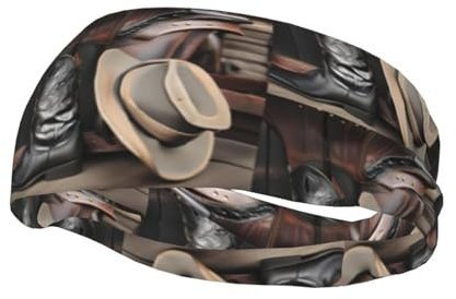 Cowboy-Hut Westernstiefel Sport-Stirnband für Männer und Frauen, geeignet für Laufen, Yoga, Basketball, elastisches Feuchtigkeitsband.