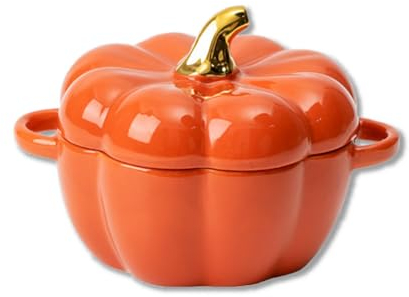 Kürbis Topf Kürbis Keramik 400ml Pumpkin Kasserolle mit Deckel Fall Decor Aesthetic für Halloween, Erntedankfest, Heimdekoration, Tischdekoration (Orange)