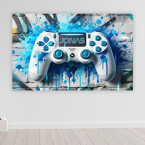 Gamer poster mit Namen personalisiert gaming Wanddeko gamer Bild für die Wand Wandbild Jugendzimmer Poster Graffiti zimmer Bilder für Teenager XXL Controller Konsole | poster1-Motiv87-B80xH61cm
