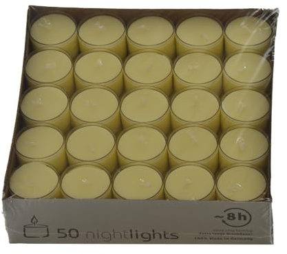 Teelichte Nightlights 50 Stück in transparenter Hülle 8 Stunden