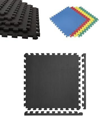 Jardin202 - Esterilla Puzzle para Suelos de Gimnasio y Fitness | Protección de Goma 60x60 cm | Colchoneta Antideslizante | 4 Piezas - 1,44 m² (Negro)