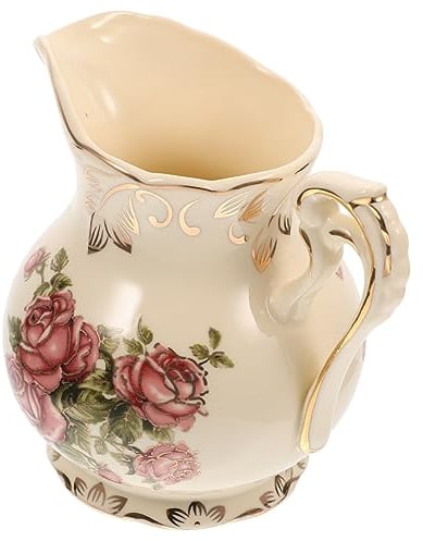 VINTORKY European Style Ceramic Milk Jug Hot Stamping Printed Milk Bottle Creamer Pitcher for Coffee Tea Bar Supplies
