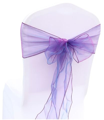 Wisafory 15 stuks stoelstrikken Organza stoelsjerp strik Band stoelbekleding stoel Organza lint decoratie voor bruiloft Ceremonie evenement feest feest 18 x 275 cm paars 1#
