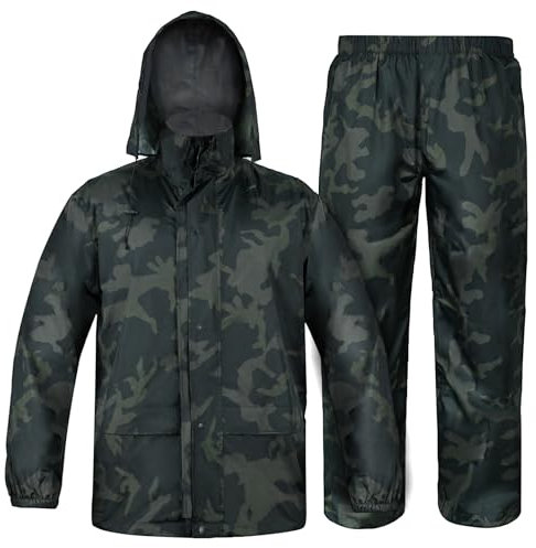 LOOGU Camo Regenanzug – Regenausrüstung für Herren, wasserdicht, leichter Regenmantel, atmungsaktive Herren-Regenjacken, Kapuze
