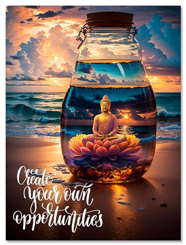 wandmotiv24 Leinwandbild Spruch, Strand, Buddha, Hochformat M0819