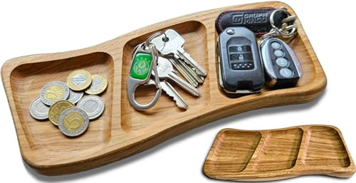 OSTENTO Dekotablett Holz, Serviertablett Rechteckig (28x12x2 cm) Holzteller Deko, Holzbrett, Kleines Holztablett, Tablett aus Eiche (3 Aussparungen)