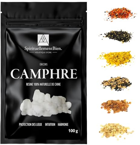Weihrauch Kampfer – 100% Reines und Authentisches Harz in Körnerform 100 g – Für Räuchergefäß oder Duftbrenner – Raumschutz – Intuition – Harmonie – Alternative zu Räucherstäbchen/-Kegeln
