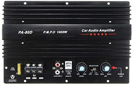 Amplificador de Audio estéreo, Nuevo 1 2V 1000W Amplificador de Potencia de Audio Mono Coche Potente bajo subwoofers AMP PA-80D Bass Sound AMP para Sistema de Cine en casa, Exterior, Garaje