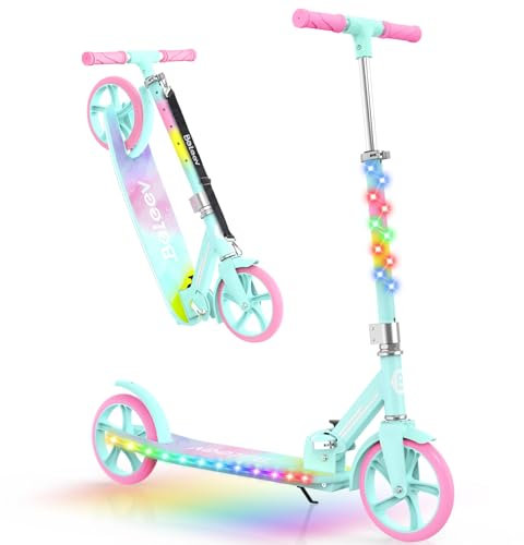 BELEEV V9 Big Wheel Scooter mit LED Leuchtet Lenker & Deck, Roller Kinder 6 Jahre mit Höhenverstellbar, ABEC-9, 200mm Räder, Tragegurt, Faltbare Cityroller Jugendliche & Erwachsene, Tretroller Kinder