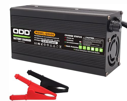 QDD Chargeur de Batterie 58,4 V 10 A Chargeur de Batterie 48 V LiFePO4 pour Pack de Batterie 16 S 48 V LiFePO4 Chargeur Intelligent Complet avec Connecteur à Pince Crocodile