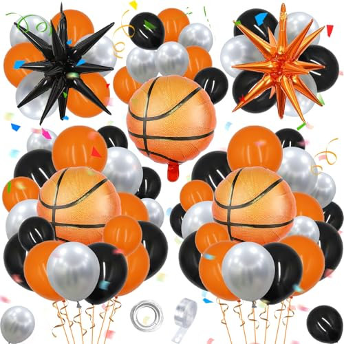 107 Stück Luftballon Girlande Luftballons Basketball mit Explosionsstern Luftballon Basketball Deko Geburtstag Folienballon Basketball Orange Silber Schwarz Ballon Basketball Geburtstag Party Supplies