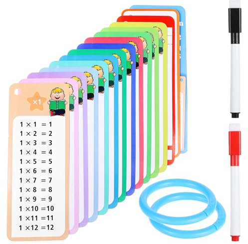 1x1 Lernkarten, Einmaleins Spiel 1x1, 15 Stück Mathe Lernkarten mit 2 Trocken Abwischbaren Markern und Ringen, Lernen Sie Multiplikation Einmaleinstabelle für das Klassenzimmer zu Hause Lustige