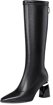 Generico Stivali Gomma Donna Giardinaggio 38 Stivali Taglia Traspirante Coscia Fibbia più Stivali Cintura Inverno Scarpe con Cerniera Tacchi Alti Stivali Alti Stivali Brillantinati Donna (Black, 37)
