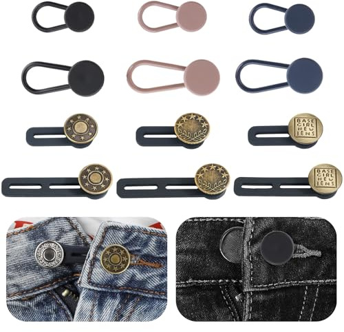 MIMIROOM 12 Pezzi Bottoni Jeans Regolabili, Bottone Allarga Pantaloni, Estensori per Pantaloni, Prolunghe per Bottoni Regolabili Set di Prolunghe per Jeans Pantaloni e Gonne