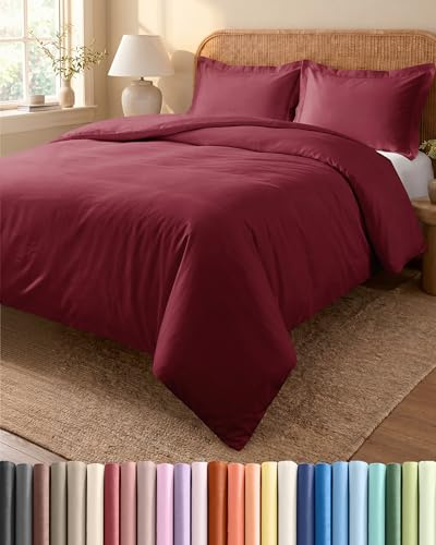 Duvet Cover Set Super King 260x220 - Microfibre 3 Piece Set - Burgundy | Brushed, Zip Closure, 8 Corner Ties, Wrinkle Resistant, Easy Care, Hypoallergenic, Soft, Breathable, Duvet Set, OEKO-TEX
