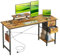 DOMSHOCT Computer Desk with Drawers & Power Outlets, 140*50cm Home Office Desk with Monitor Stand, Gaming Table with Reversible Storage Shelf & Hook, Small PC Workstation for Study Work Write, Brown