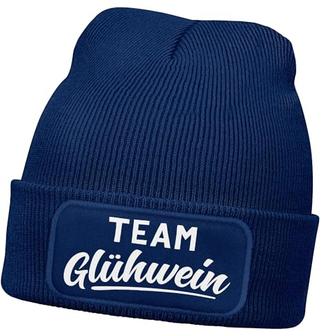 MoonWorks® Damen Beanie mit Patch Strickmütze mit Spruch Team Glühwein Damenmütze Weihnachtsmarkt Outfit
