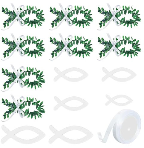 BGTLJKD 40 Stück Kommunion Deko Set, Fisch Taufe Deko aus Rattan, Holzfische Streudeko, Fisch Eukalyptus Tischdeko, Taufe Tischdeko Set mit Band, für Kommunion Konfirmation Taufe Deko