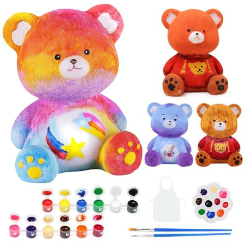 LinStyle Kit de Peinture Ours Veilleuse 3D Lampe,Cadeau Fille Garcon 6 7 8 9 10 11 Ans,Loisir Créatif Bricolage Enfant, Ours Jouet Garcon Fille,Arts et Artisanat,Cadeau St Valentin Enfant 3-12 Ans