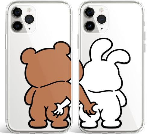 AEKPRINT Cute Bears Couple Phone Case Cover fit for iPhone 16 Cute Matching Couple Best Friends Bears Love Cover Shockproof Clear TPU Rubber - White Bear