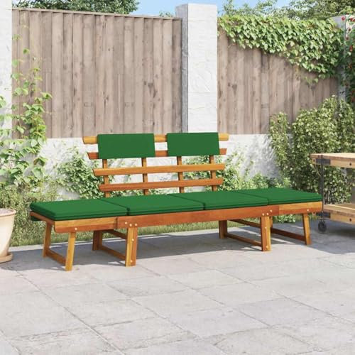 Myheimly Akazienholz Massiv Gartenbank 2-in-1 Sonnenliege Gartenliege Holzbank Sitzbank Tagesbett Gartenbett Liege Relaxliege Bank 190cm Braun und Grün