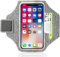 Rusoz Sportarmband Handy Grau, Schweißfeste Handytasche Joggen Kompatibel mit iPhone 16/15/14/13/12 Pro, Laufgürtel Verstellbar (8.7-14.9 Zoll) & Kopfhörer-Fach für Fitness, Laufen, Radeln