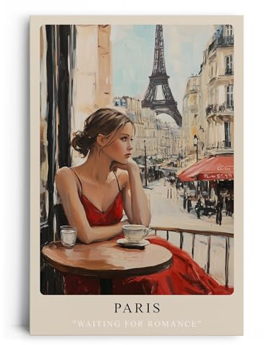 Paul Sinus Leinwandbild 60x90cm Leinwandbild Paris romantische Kunst stilvolle Eleganz Eiffelturm Café Szene urbane Ästhetik französischer Charme