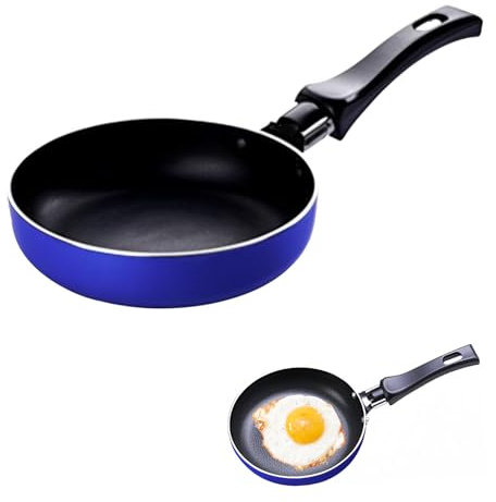 Cunegra Small Frying Pan 12 cm Non-Stick Frying Pan with Heat-Resistant Handle Portable Camping Cooking Omelette Pan for Gas Stove Electric Furnace Electric Ceramic Cooker (Blue)