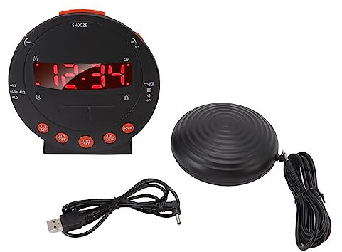 Sunicon Wecker, 110 Dezibel, Sonic-Vibrationswecker, Rotes Blinklicht, Super-Shaker, Extra Lauter Wecker für Studenten, Erwachsene, ältere Menschen