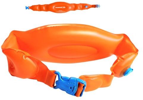 Yunova Inflatable Swim Play Belt for Pool & Beach for Adults & Kids, 3MM Thick PVC Water Fun Waistband for Kids & Adults, Orange Buoyant Swim Accessory for Vacation, Family Water Activities (M)