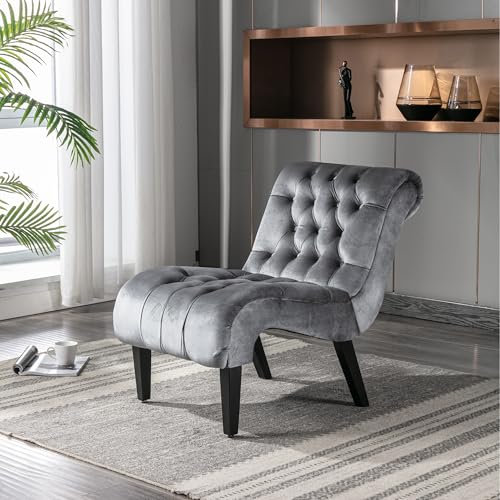 LIFEISLE Sessel ohne Armlehnen, Gepolsterter Stuhl mit Holzbeinen, Lesesessel Relaxsessel für Wohnzimmer Schlafzimmer Büro, Silber Grau