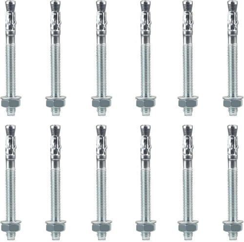 12 Piezas Anclaje Macho de Expansión, M10x110mm Tacos Metalicos de Expansion, Tacos Anclaje Metalico Expansion, Tornillo de Expansión Galvanizados para Barandillas, Ventanas, Muros Cortina, Mecánicos