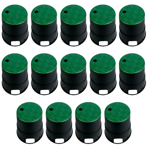 LECEHIVO 14 Sets PP-Ventilboxen, 15,2 cm, rutschfeste Sprinkler-Ventilbox, Kunststoff, rund, grün und schwarz, Bewässerungswasserzähler Box für Außenbereich, Hof, Garten, Bauernhof, Rasen, Grasland