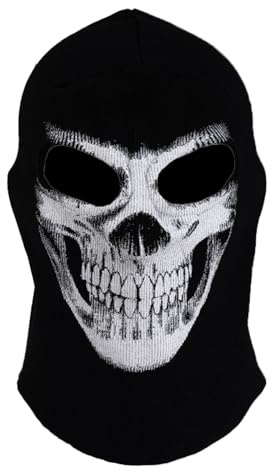 Werownsgso Halloween Ghost Maske Skelett Vollgesichtsmaske Sturmhaube Halloween Herren Schwarz Winddichte Skull Mask für Cosplay Karneval Outdoor