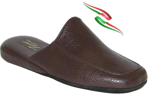 Ciabatte pantofole uomo da camera Falcade Ross suola pelle scamosciata silenziosa sottopiede soft qualità italiana (Testa di moro, 43, Sistema Taglie Calzature EU, Adulto, Uomo, Numero, Media, 43)